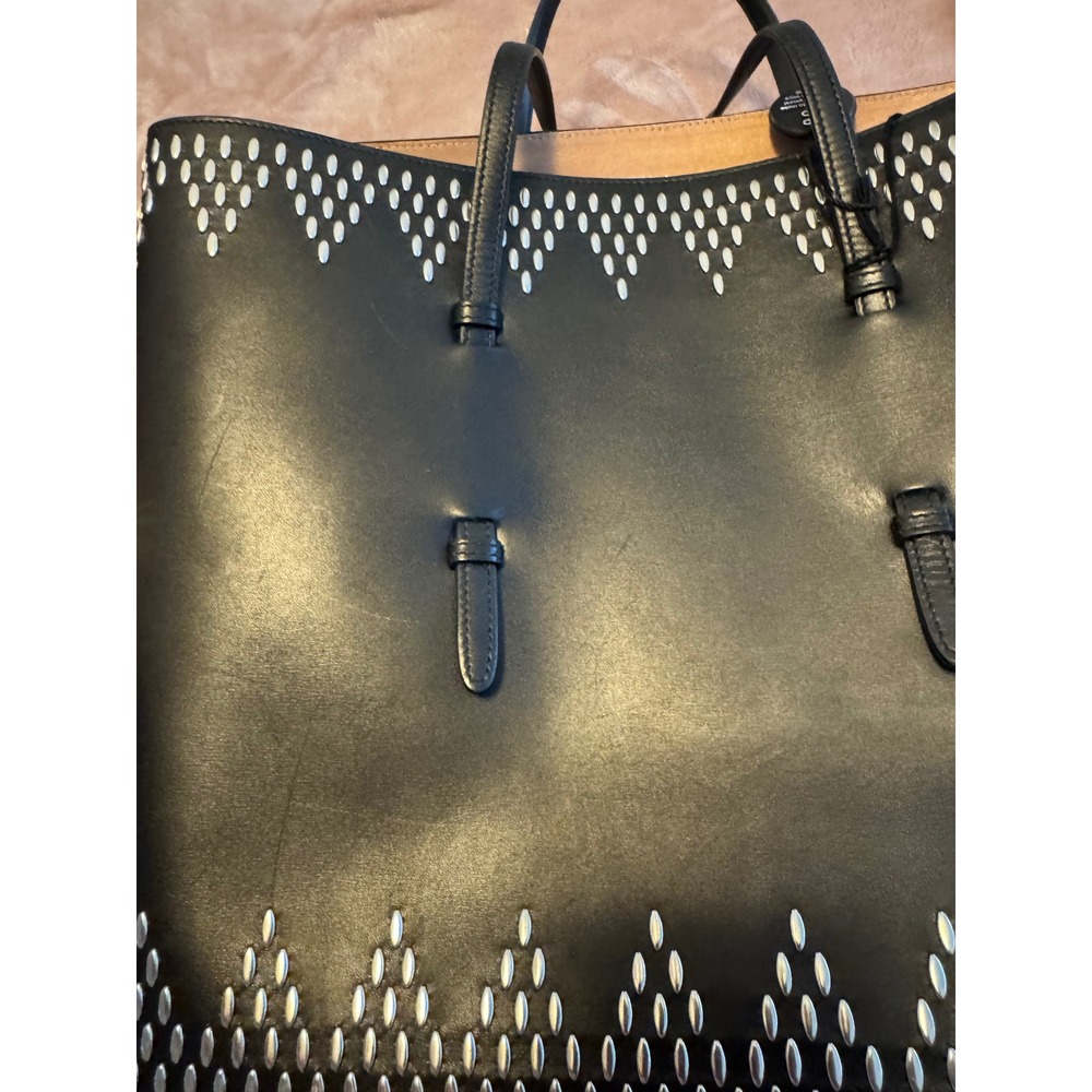 Alaia Paris Black Leather Studded Tote Bag Silver Studs Shopper Mirror - Picture 12 of 16
